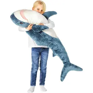 39.3-Inch Shark Plush Toy Giant Shark Stuffed Animal Soft Shark Pillow Cushion Chubby Stuffed Shark Toy Bedtime Gift Throw Pillow for Home Room Decor Kids