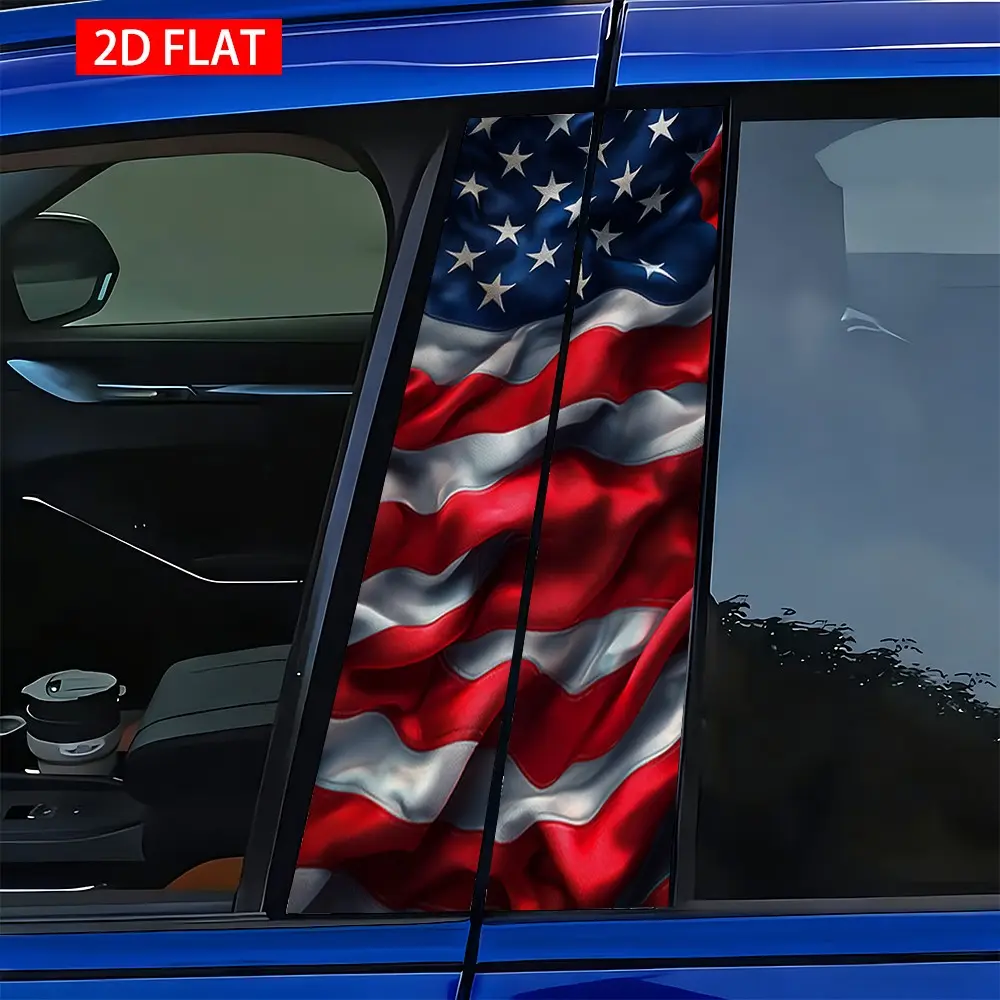 2 Sets American Flag Style Car B Pillar Stickers, Pe Self-Adhesive Waterproof Scratch-Resistant Decorative Stickers, Car Exterior Accessories, Automotive Decals, Car Decals, Vehicle Exterior Decoration, Stickers For Cars