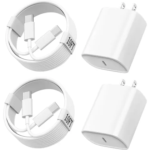 20W USB-C Fast Charger with 10ft Type-C Cable, Electronic Smartphone Cellphone Wall Power Adapter with Port Protection for iPhone 16/16 Pro/15/15 Plus/15 Pro Max, iPad 12.9in/11in/3rd/4th/Air/Mini/6th Gen