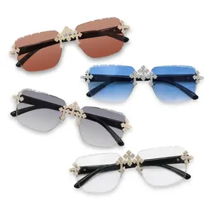 Triple Cross Iced Out Sunglasses - Unisex Frameless Design with UV-Protected Lenses & Lightweight Comfort for Streetwear & Festivals