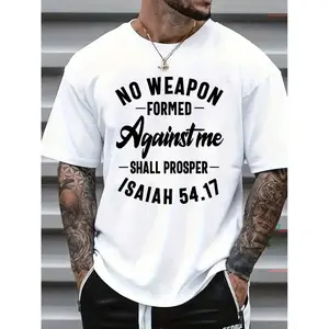 Isaiah 54:17 Bible Verse Graphic Tee, Y2K Retro Streetwear Christian T-Shirt, Inspirational Faith Casual Top for Men