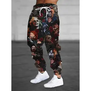 Men'S Creative Evil Character  Comfortable Sports Pants - Polyester Fiber, Opaque 3D Pattern Printed Casual