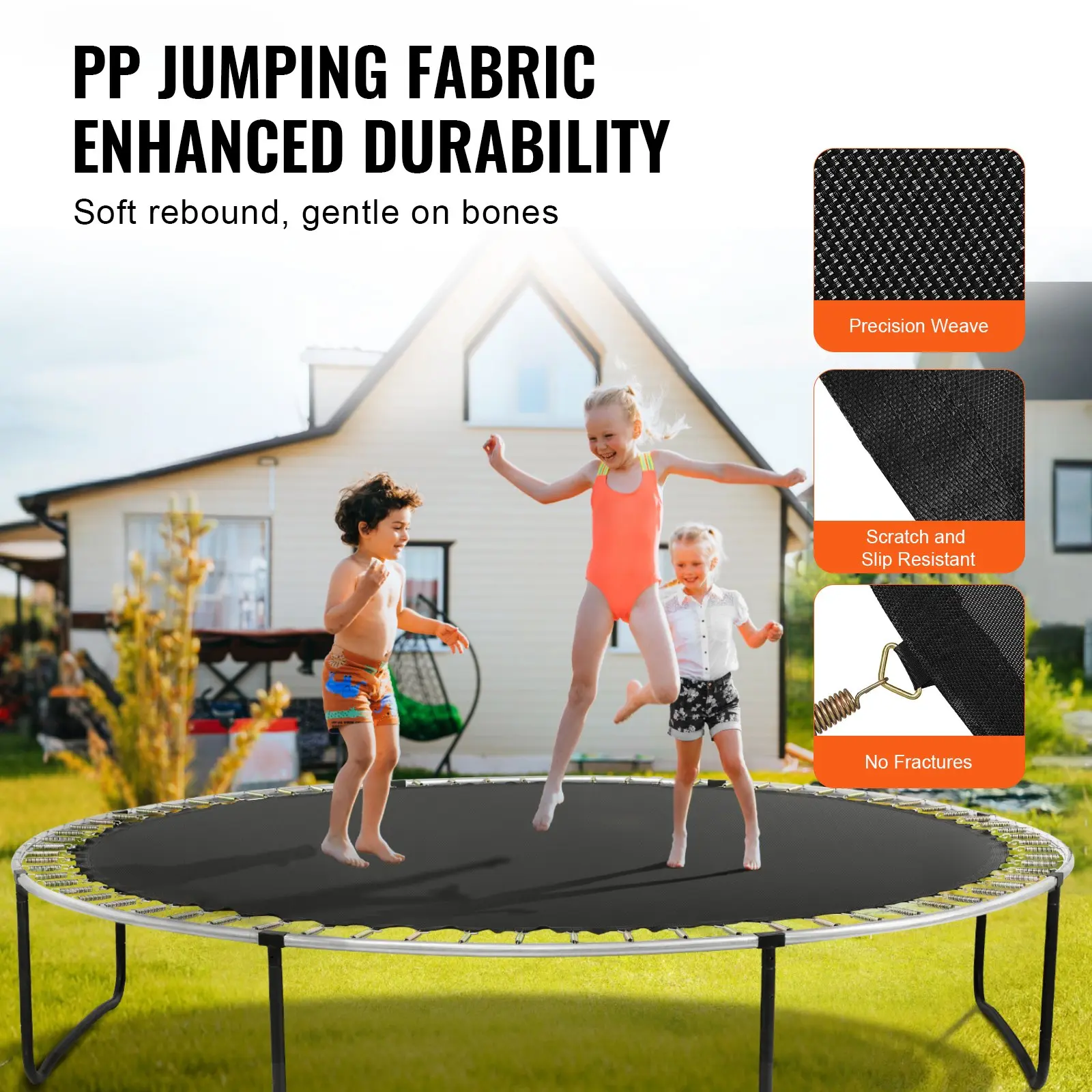 VEVOR Replacement Trampoline Mat, Jumping Mat Fits 14ft Frame, Universal Jumping Mat for 14ft Round Trampoline, Reinforce UV-Resistant Mat with Spring Tool & Durable V-Rings, Fit 6.5"-7" Spring Lengt