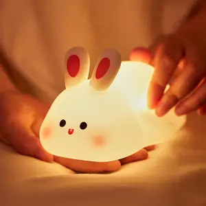 Cute Big Face Rabbit LED Night Light, Rechargeable 3 Level Dimmable Silicone Night Lights，Funny Office Desk and Home Bedroom Lighting Decor ，Perfect Gift For Family and Friend，Birthday gift, Nightlight For Bedroom