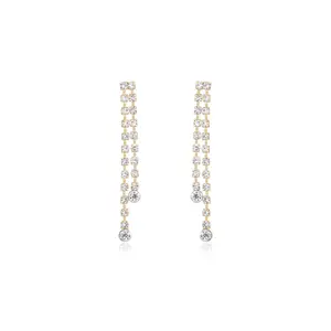 Ettika Crystal Sun Shower Dangle Earrings 18kt Gold Plated with Clear Stones Elegant Design for Adults 2 Inch Length