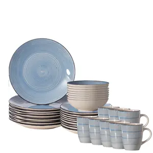 Quickway Imports QI004502.BL.2 32 PC Spin Wash Dinnerware Dish Set for 8 Person Mugs, Salad and Dinner Plates and Bowls Sets, Dishes with Highly Chip and Crack Resistant, Dishwasher and Microwave Safe, Blue