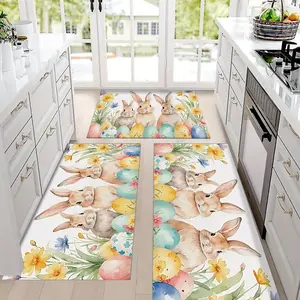 Easter Themed Kitchen Mat, 2 Counts/3 Counts Colorful Eggs & Rabbit Pattern Kitchen Rug, Non-slip Kitchen Floor Mat, Home Decor, Floral Area Rugs