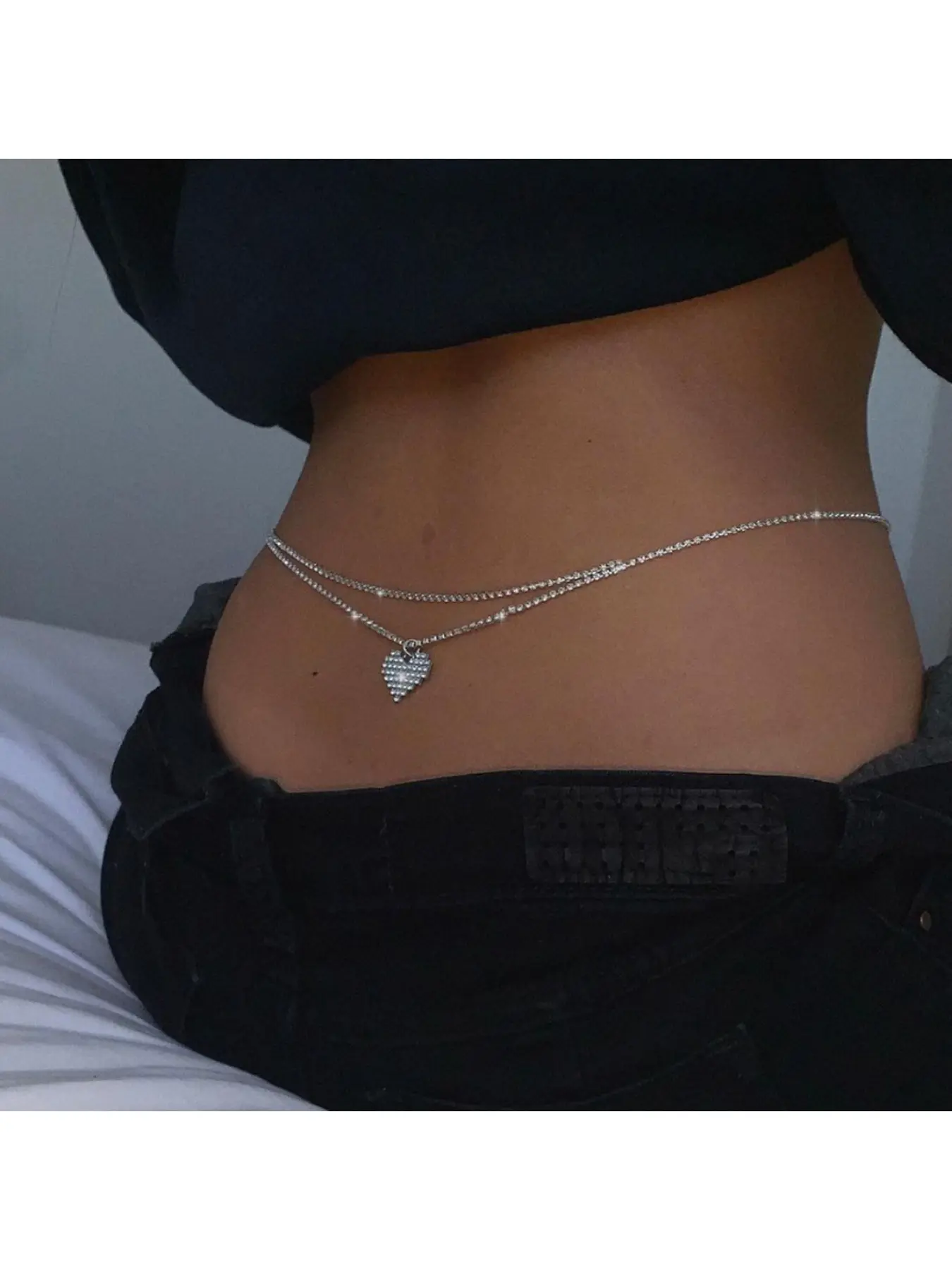 Cross-border hot selling jewelry fashion simple love diamond waist jewelry European and American nightclub sexy versatile body chain waist chain Adjustable waist chain for women
