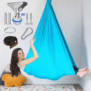 360 Degree Rotating Swing Yoga Hammock Set, Portable Swing Hammock, Adjustable Fabric Hammock, Includes All Accessories, 280cm X 155cm, Indoor Outdoor Hanging Bed for Yoga Camping Picnic