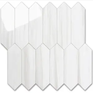 Vamos Tile 10Pcs Backsplash Tile Peel and Stick, Long Hexagon PVC Self Adhesive Mosaic Wall Tiles Stick on Backsplash for Kitchen and Bathroom Interior Design Easy To Install