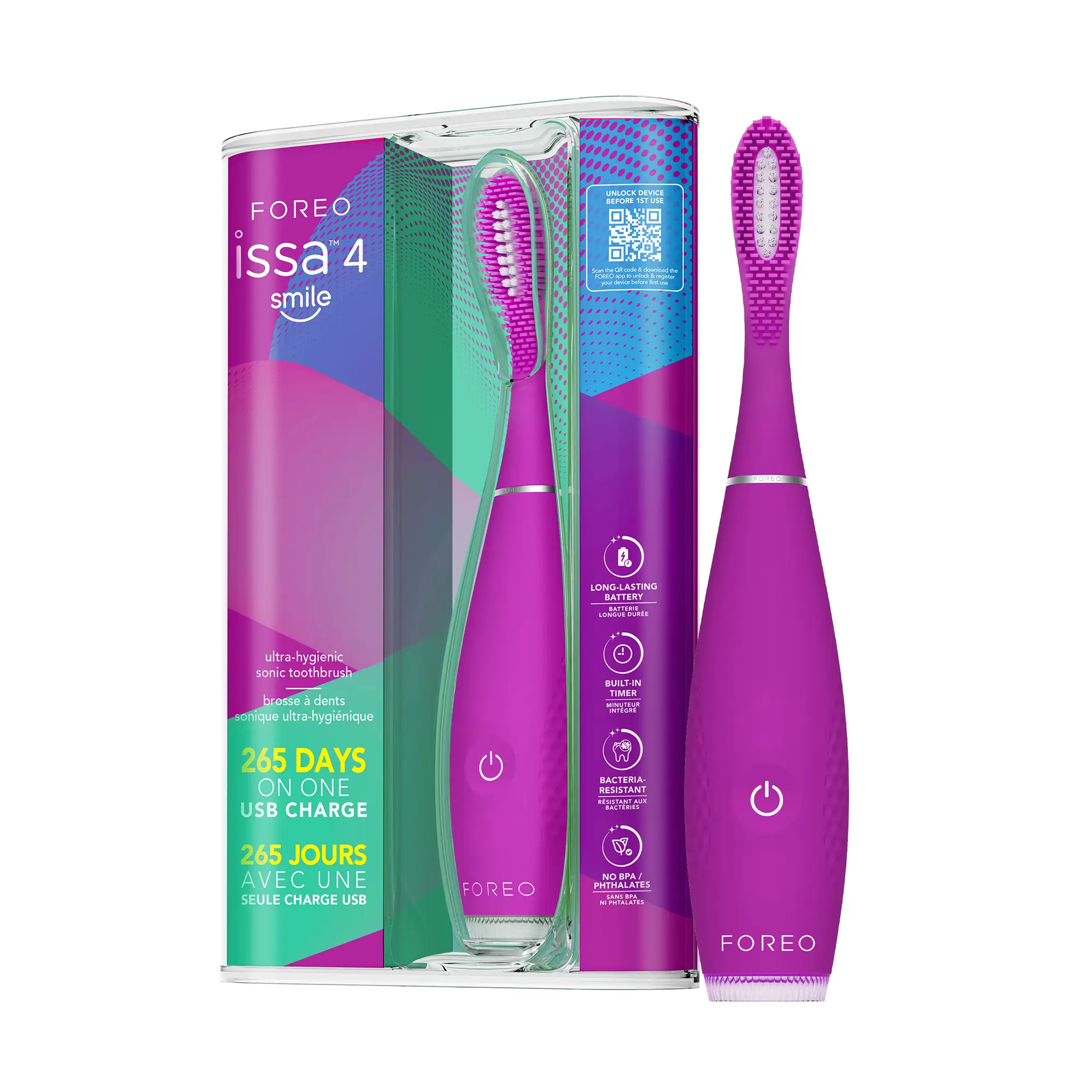 FOREO issa 4 Smile Sonic Electric Toothbrush – Compact & Travel-Friendly, 4-in-1 Hybrid Brush Head, Tough on Plaque, Long Battery Life (265 Days), 6-Month Brush Head Replacement –  Enhanced Violet