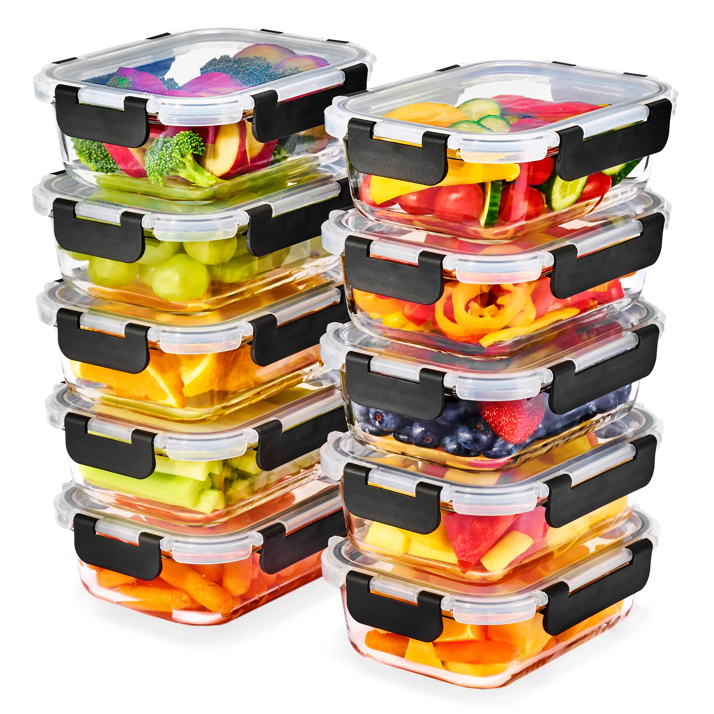 Sorbus Rectangular & Round Glass Meal Prep Containers Set with Airtight Lids, BPA-Free Food Storage with Airtight Seal, Food-Safe Oven-Safe Stackable Bowls, BPA-Free Glass Supports Daily Meals (Multiple Set Sizes)