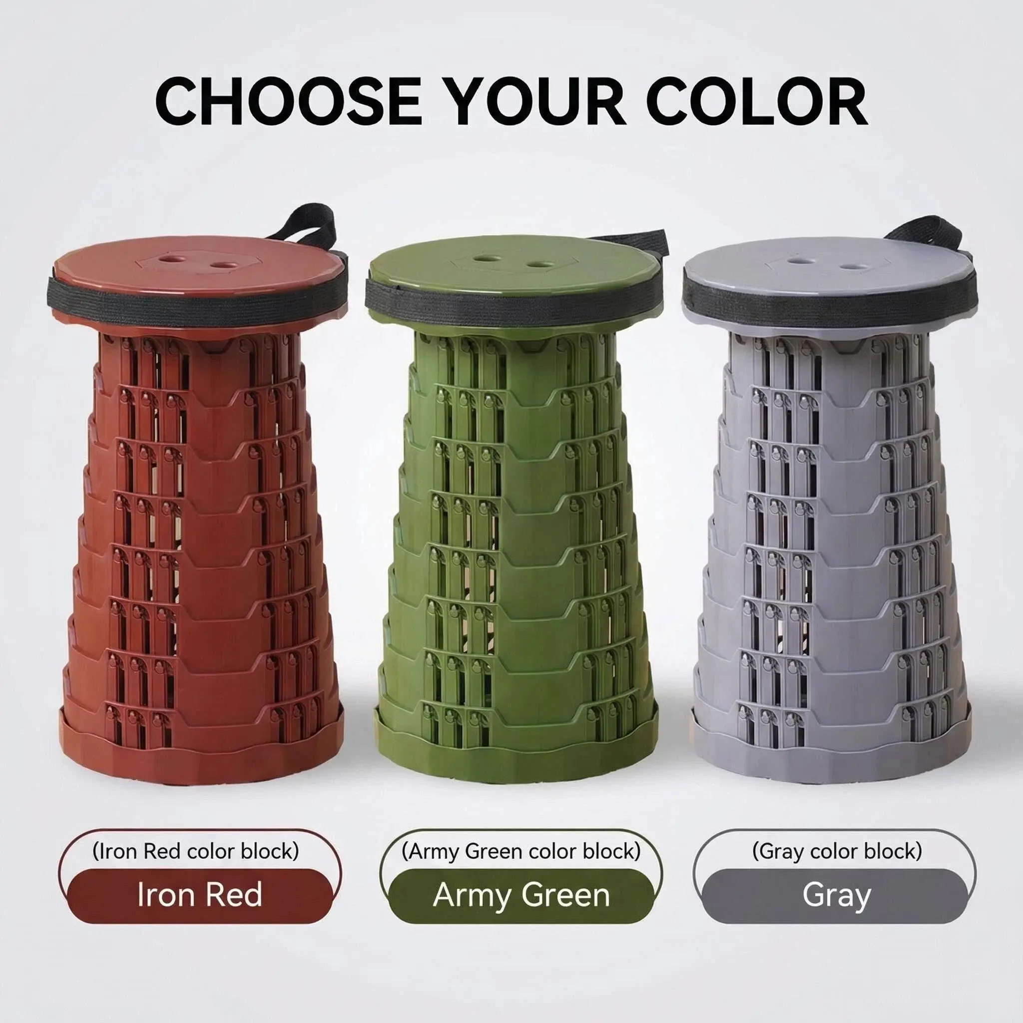 Outdoor Collapsible Telescopic Stool | 45cm Max Height Portable Folding Seat with Handle | Heavy Duty Secure Latches for Camping Fishing Hiking Queueing | Outdoor Camping Equipment, Retractable Stool, Portable Telescoping Stool, Foldable Stool