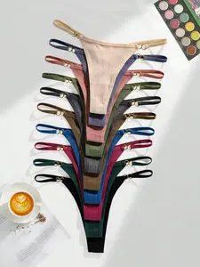 Women's Ring Linked Thong, 12/18 Counts Casual Comfy Soft and Breathable Panty for Daily Wear, Summer Outfits 2024, Women's Knicker for All Seasons, Casual Comfy Panties