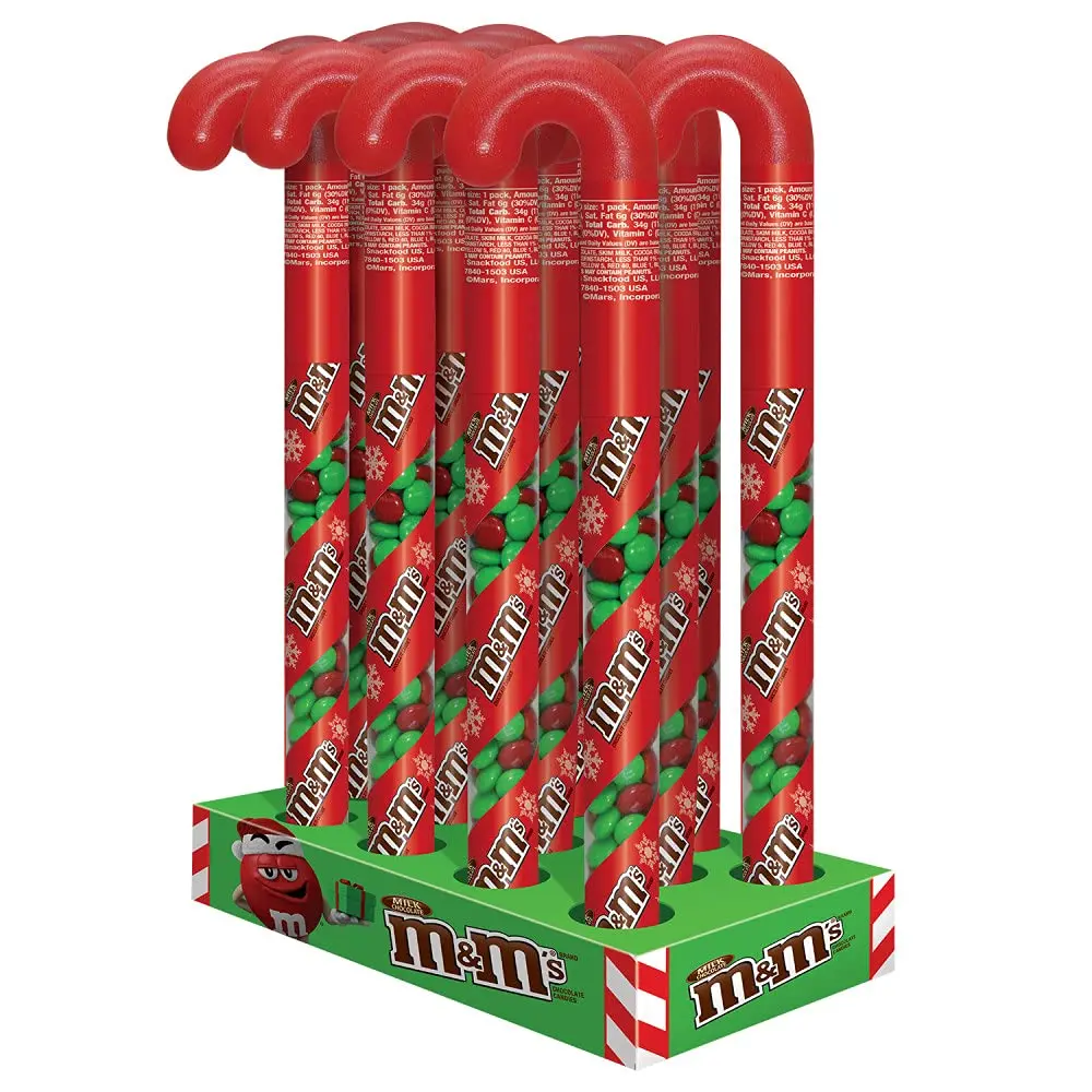 M&M'S Milk Chocolate Christmas Cane, 3 oz, 12 per Case