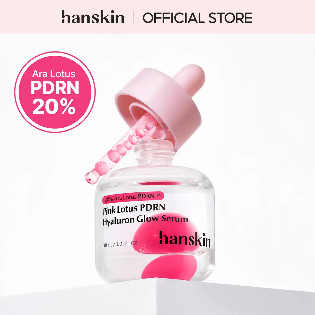 [Hanskin] Pink Lotus PDRN Hyaluronic Acid Glow Serum 30ml - Ultra-Low Molecular Formula with 200000 PPM Vegan PDRN, Gentle Calming Soothing for Sensitive Skin, Moisturizing, Skin Repair, Renewal & Elasticity, Glow Skin Beauty Routine