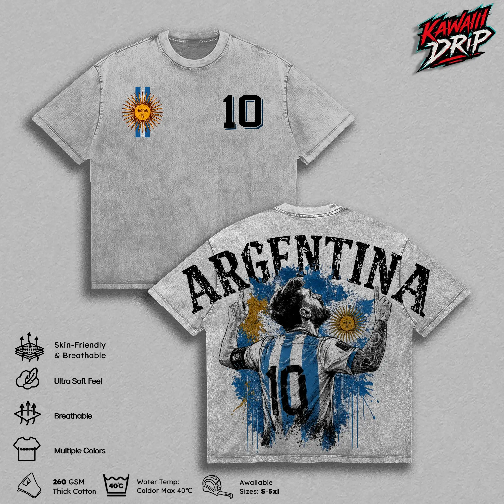 Messi Argentina World Football Tour 2026 Vintage Washed T-Shirt, Argentina Futbol Graphic Tee, Soccer GOAT Oversized Streetwear Heavy Cotton Unisex Shirt