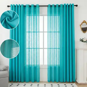 4 Pcs 52x95 inch Grommet Top Curtain Set, Combo of 2 Two-tone Cationic Curtains and 2 Bamboo Gauze Yarn Curtains, Mixed Texture Window Drapes for Home DecorationL18 L12