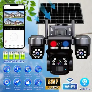 【SummerVibes】6MP Solar Powered Security Camera, Outdoor WiFi PTZ Triple Lens, Color Night Vision, IP66 Waterproof