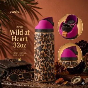 NEW Owala Wild At Heart 32oz Free Sip Limited Edition UO Cheetah Print Vacuum Flask
