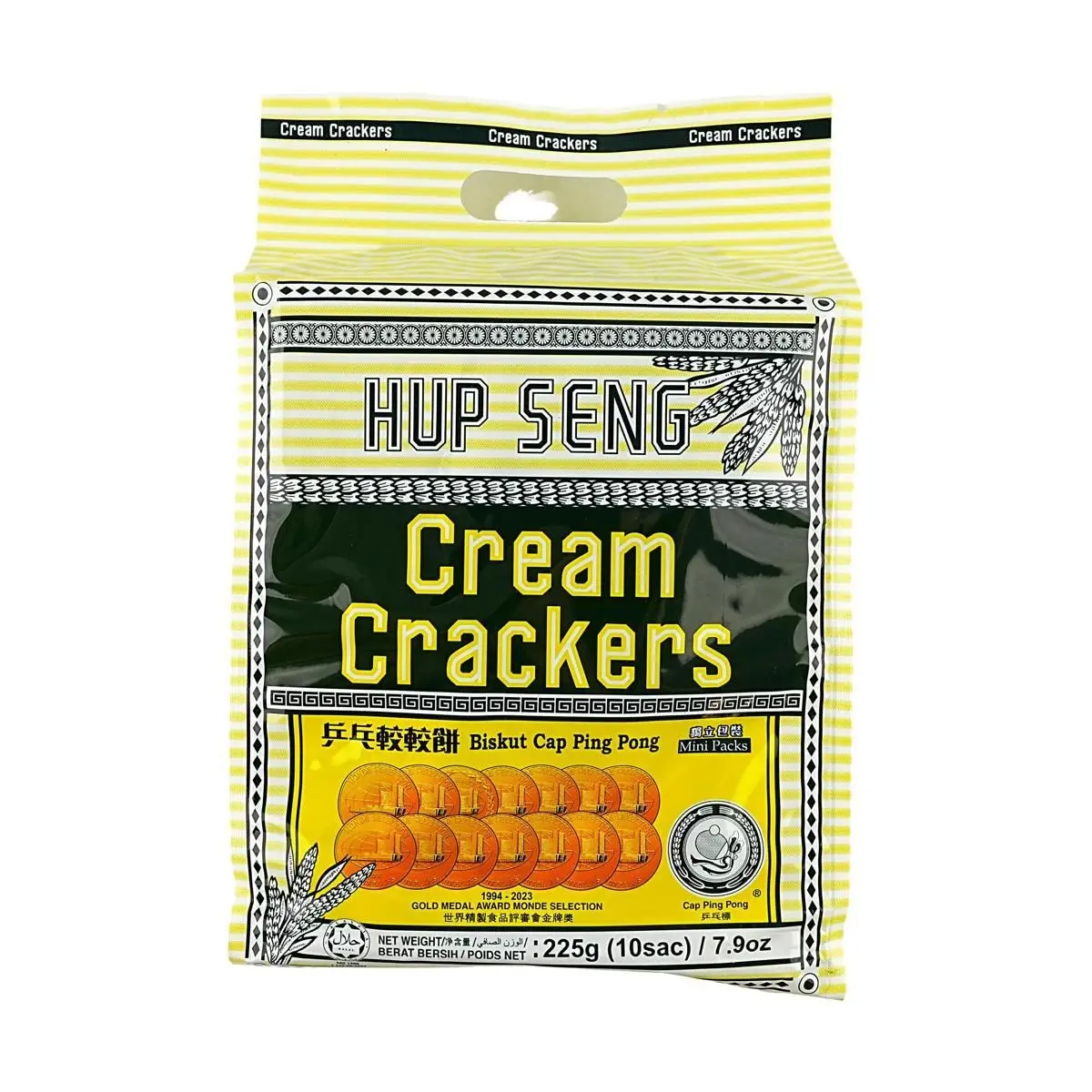 HUP SENG Ping Pong Crispy Crackers - Salty Milk Flavor, 225g - Authentic Malaysian Snack