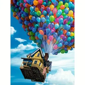 Cartoon Up Flying House Diamond Painting Kit - 5D Full Round Drill, Vibrant Wall Decor, DIY Creative Gift
