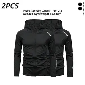2PCS Mens Running Jacket  Full Zip Hooded Lightweight Sporty Black Style for Activewear MensFitness RunningGear SportJacket TikTokWorkout Outerwear