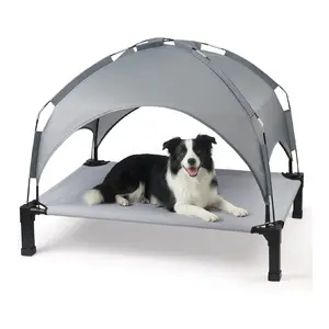 Elevated Dog Bed with Removable Canopy, Portable Dog Cot with Sun Protection Shade Tent, Raised Pet Cooling Cot Bed for Dogs