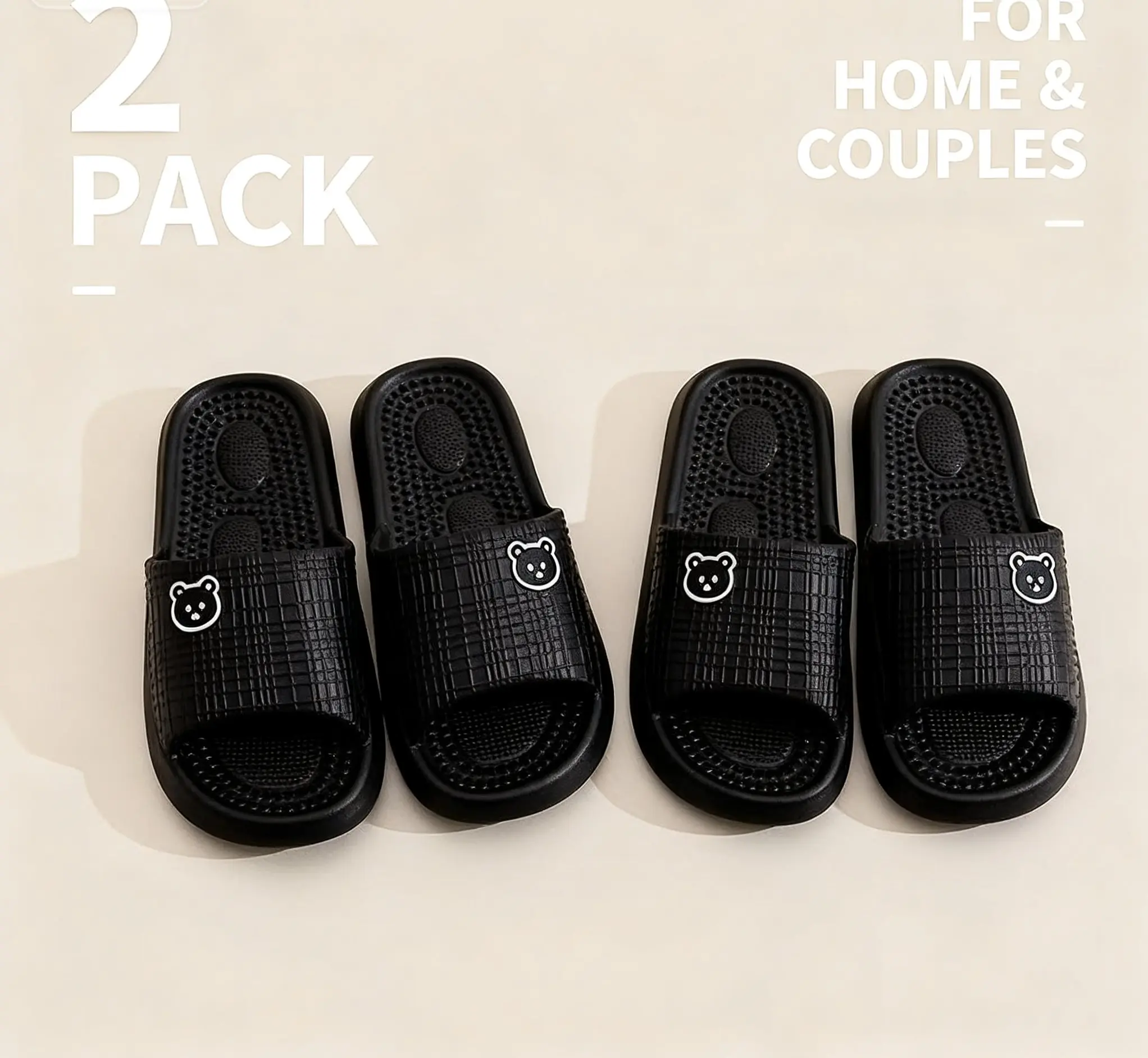 Men's Bathroom Slippers 2-Pack Non-Slip Light Comfortable for Indoor Beach & Outdoor Use Versatile for Home Couples