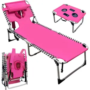 Backpack Sun Tanning Chair with  Hole & Beach Table, 5-Position Adjustable Folding Lounge Chair Outdoor for Lawn Patio Garden