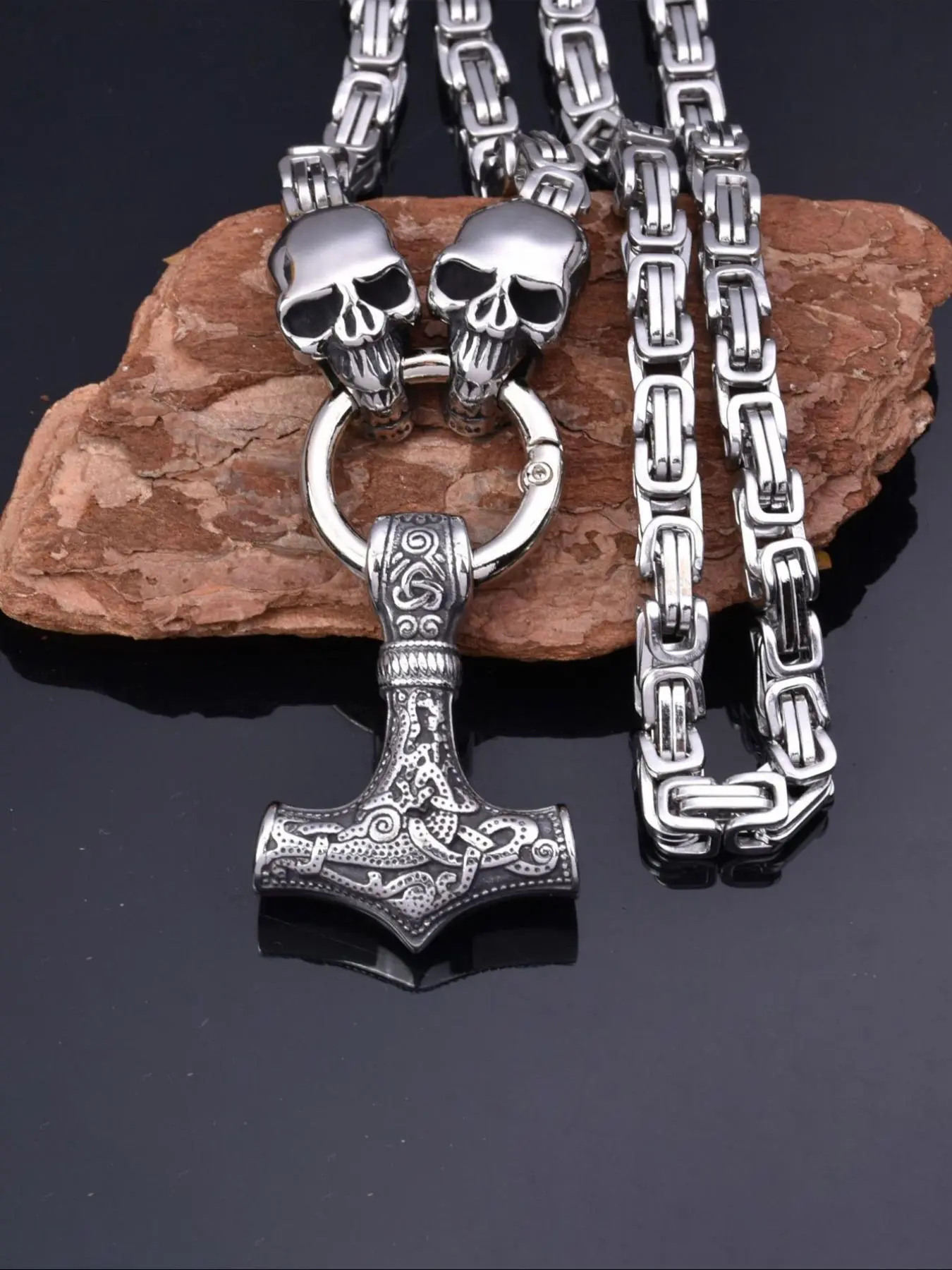 Nordic Gothic Odin Hammer Pendant Necklace, Stainless Steel Chain, Halloween Style, Party Accessory, Gift for Valentine's Day, Father's Day, Birthday, Gothic Jewelry