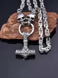 Nordic Gothic Odin Hammer Pendant Necklace, Stainless Steel Chain, Halloween Style, Party Accessory, Gift for Valentine's Day, Father's Day, Birthday, Gothic Jewelry