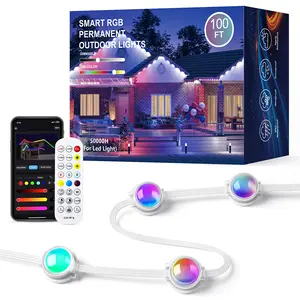 Smart RGB Permanent Outdoor Lights for House 100FT/200FT RGB+IC Eave Lights with DIY Color IP67 Waterproof App & Remote Control 72 Scene Modes for Christmas Holiday & Daily Decor