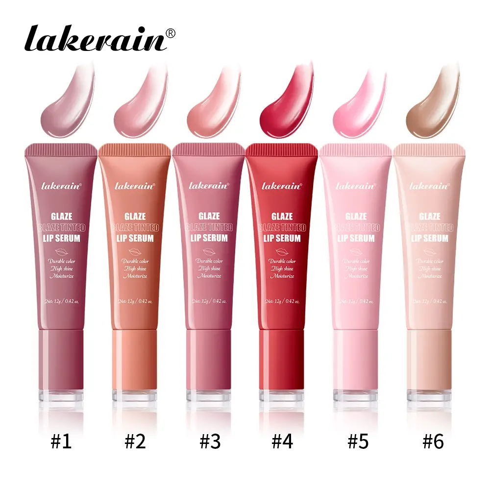 Moisturizing Hydrating Tinted Lip Plumper, Peptide Lip Tints, 6 Counts Hydrating Lip Set Nourishing Pigmented Lip Serum Lip Gloss, Plumping Lip Glaze, High-Shine, Infused with Peptides, Glossy Finish, 6 Shades Available