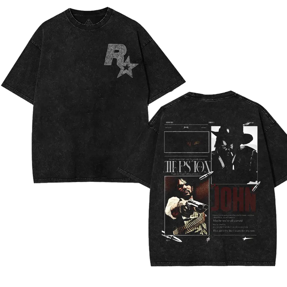 Red Dead redemption 2 Double Printed Washed 2 Sided Printing T-Shirt RPG action Video anime manga Games movie Streetwear graphic tees Casual Cotton