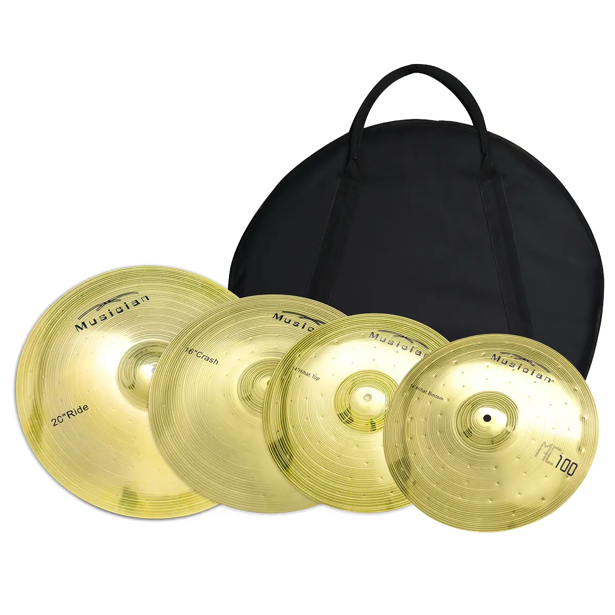 14" Hi-Hat 16" Crash 20" Ride Cymbal Set with Carrying Bag, Professional Drum Cymbal Pack, Bright Gold Finish for Beginner & Intermediate Drummers