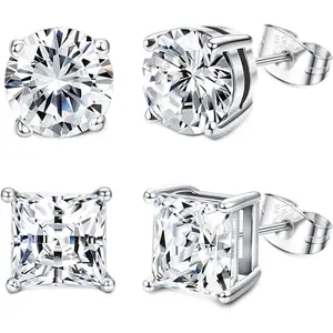 Milacolato Cubic Zirconia Stud Earrings for Women Men |Sterling Silver Stud Earrings | Brilliant Cut Simulated Stud Earrings for Sensitive earings