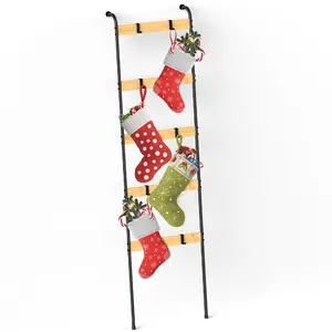 Towel bar ladder-style coat rack, wall-mounted 5-tier blanket rack with 10 movable hooks, suitable for living room, hallway, bathroom, bedroom, corridor, laundry room, decorative upright towel drying and storage rack, holiday gift, furniture storage