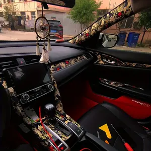 Jdm Car Interior Upgrade Kit, Abc Pillar Modification, Koi Fish Design, Self-Adhesive Elastic Sticker, Wave and Wind Pattern, Car Interior Decal