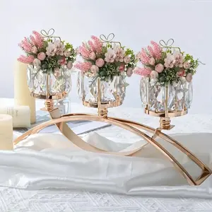 1pc 3-arms Elegant Metal Candle Holders with Crystal Bowl Tea Light Holders, Romantic Table Centerpiece Decoration, Oil Polished Surface, Perfect for Wedding, Party, Living Room and Home Decor