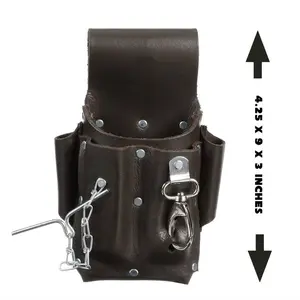 Leather Electrician Tool Pouch, Brown Leather with Metal Clips, Ideal for Organizing Tools and Accessories