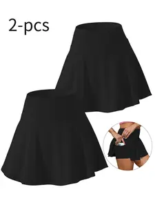 Women's Plus Size Knit Sporty Skirt Set with Inner Leggings, Running Tennis Golf Wear, Loose Fit Pockets, Pocket Design Skort, Casual Daily, Athletic Skort, Casual Skorts, Sports Skorts, Solid Pocket Skorts