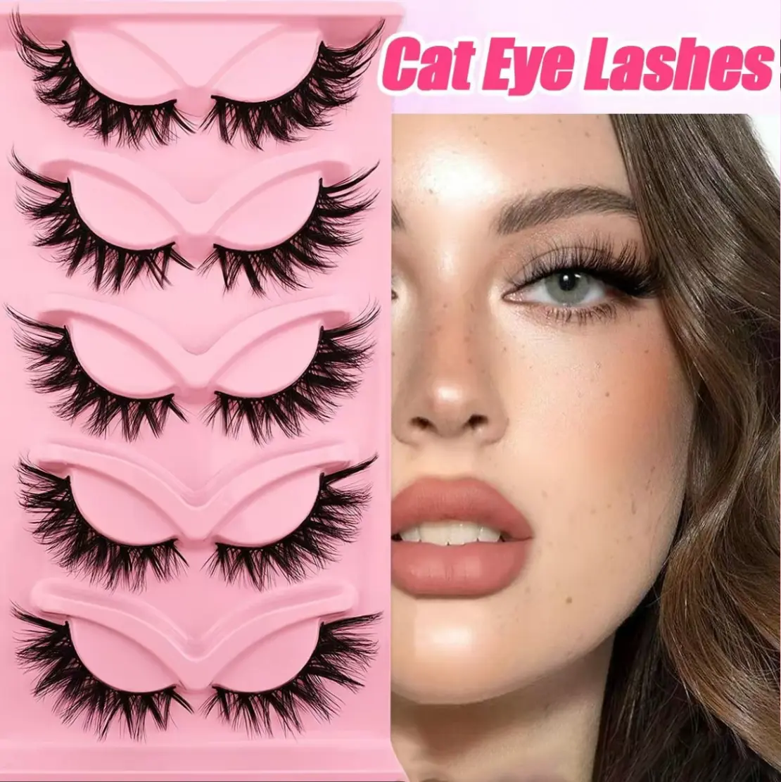 Veleasha Cat Eye Lashes 3 Packs of 15 Pairs Wispy Elongated Thick Dramatic False for Sultry Look Reusable Strip Lashes for Glamorous Eye Makeup Lightweight Cosmetic Christmas Gift
