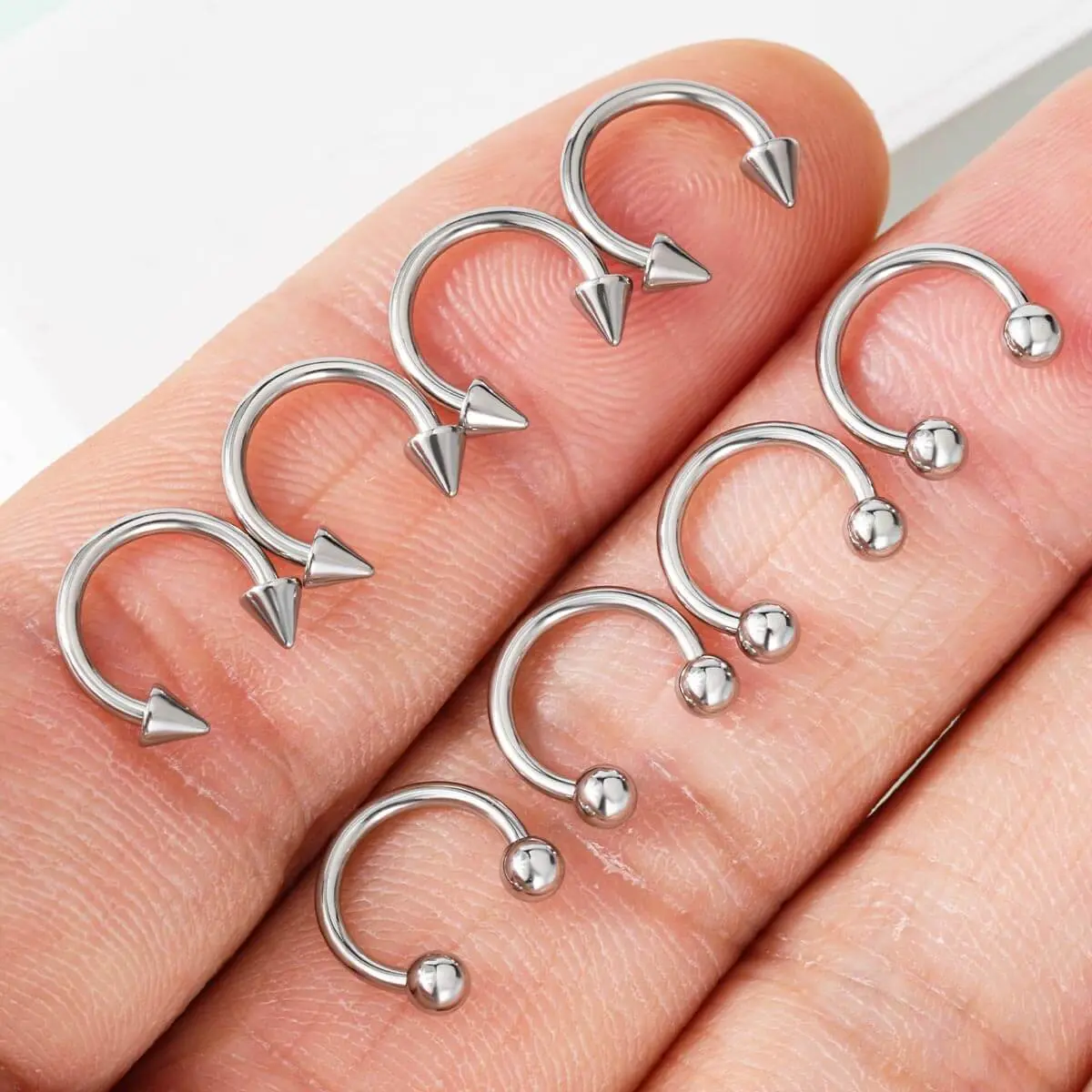 OUFER 8PCS 316L Stainless Steel Horseshoe Nose Piercing Septum Rings - Body-Safe Hypoallergenic Body Jewelry, 8mm/10mm/12mm Sizes, Silver/Black/Gold Colors, Classic Ball-Spike Closures, Geometric Daily Accessories