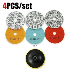 LOZLIN 4PCS/Set 4" Diamond Polishing Pads Wet Use for Marble Quartz & Granite 3-Step Grinding Polishing Kit Water Grinders Tool