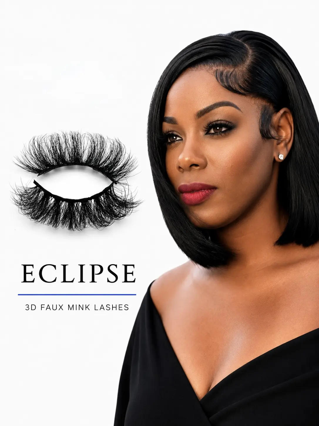 ECLIPSE (20MM) MIDNIGHT COLLECTION  3D FAUX MINK LASHES  Dark. Magnetic. Mesmerizing.  Eclipse delivers rich dimension and dramatic definition for a bold, captivating finish.