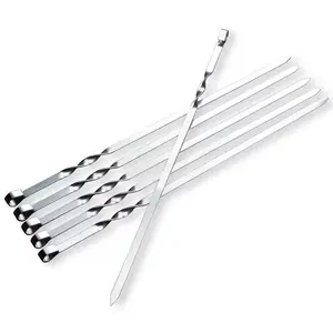 Thick Stainless Steel BBQ Skewers, Outdoor Barbecue Flat Metal Sticks, Lamb Skewer Accessories, Durable Grill Tools