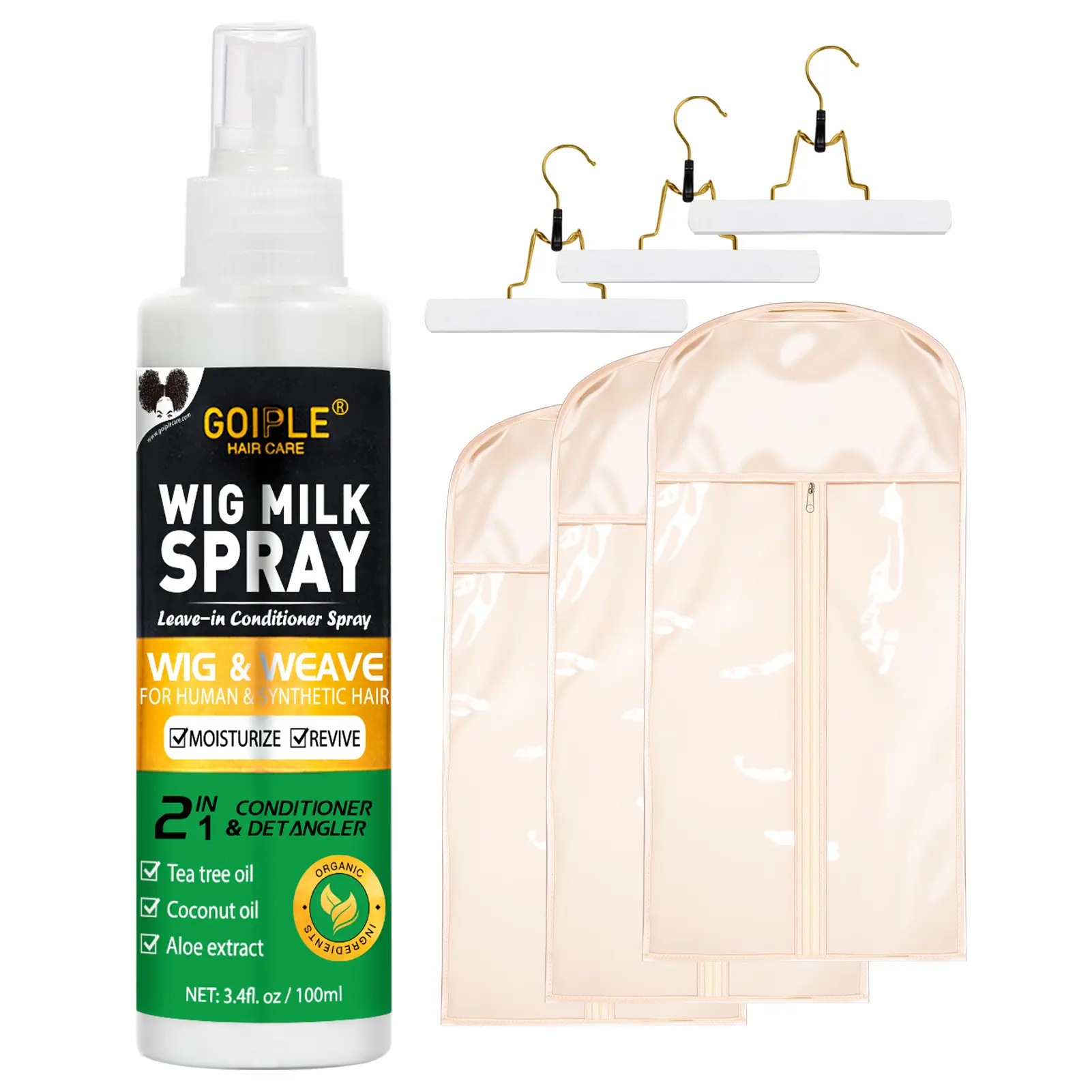 Goiple Wig Storage Bags & Wig Milk Spray Set - Safeguard Your Wigs with Easy-to-Use Bags & Maintain Shape with Special Formula, Easy Carry for Home Salon Travel - Buy 1 Get 3 Free - Best Christmas Gifts Ideas,valentine's day gifts for her/him