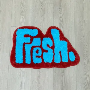 American Vintage Fresh Tufted Rug, Machine Washable Rug, Entrance Door Mat, Trendy Color Block Style, Non-Slip Absorbent Floor Pad for Bedroom Living Room