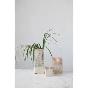 Mercury Glass Crosshatched Vase Medium